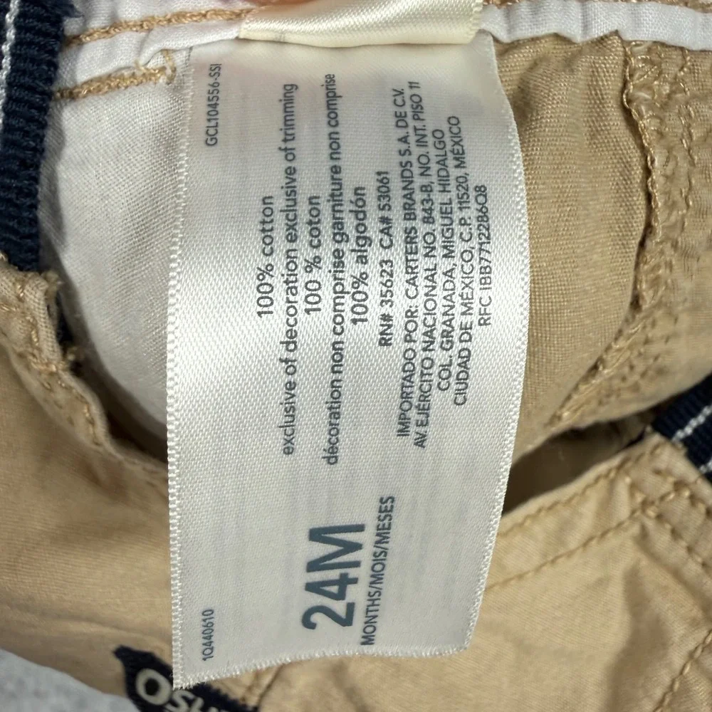 OshKosh B'gosh Canvas Shortalls 24M Tan Khaki Classic Workwear Aesthetic